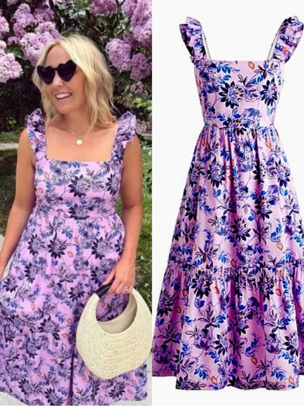 J. Crew Midi Maxi Dress Lavender Floral Square Neck Ruffle Sleeveless size 8